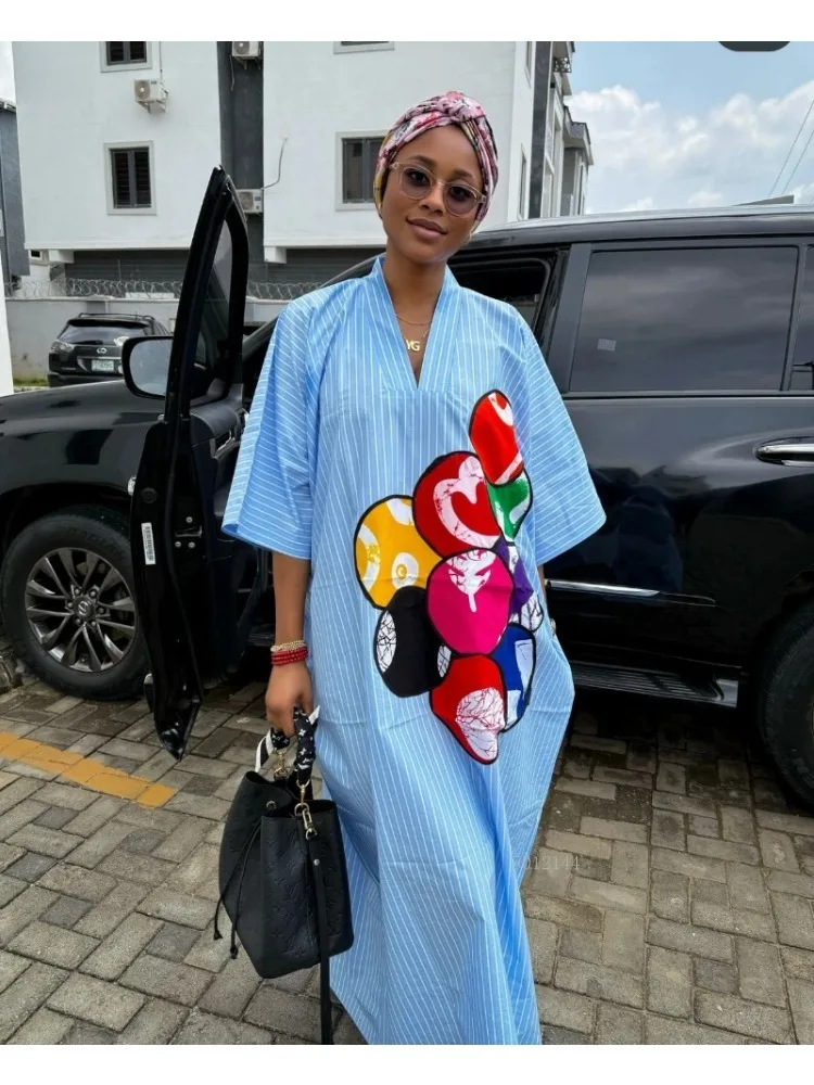 

Африканские платья больших размеров для женщин, весна-осень 202, африканское платье с v-образным вырезом и половиной рукава, свадебное вечернее длинное платье, халаты, платья