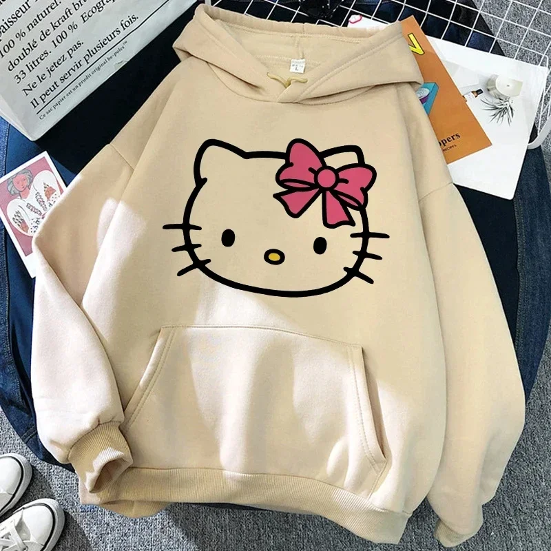 

2024 Hello Kitty Hoodie Women's Aesthetic Sweatshirt Y2k Grunge Clothing Japanese Cartoon Classic Autumn and Winter Retro Tops