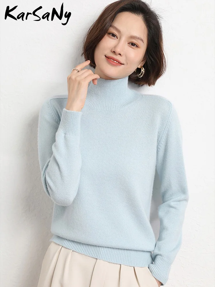 Winter Warm Sweaters Women Turtleneck Pullover Korean 2022 Autumn Slim Solid Knitted Top Female Blue Sweater For Women Jumper