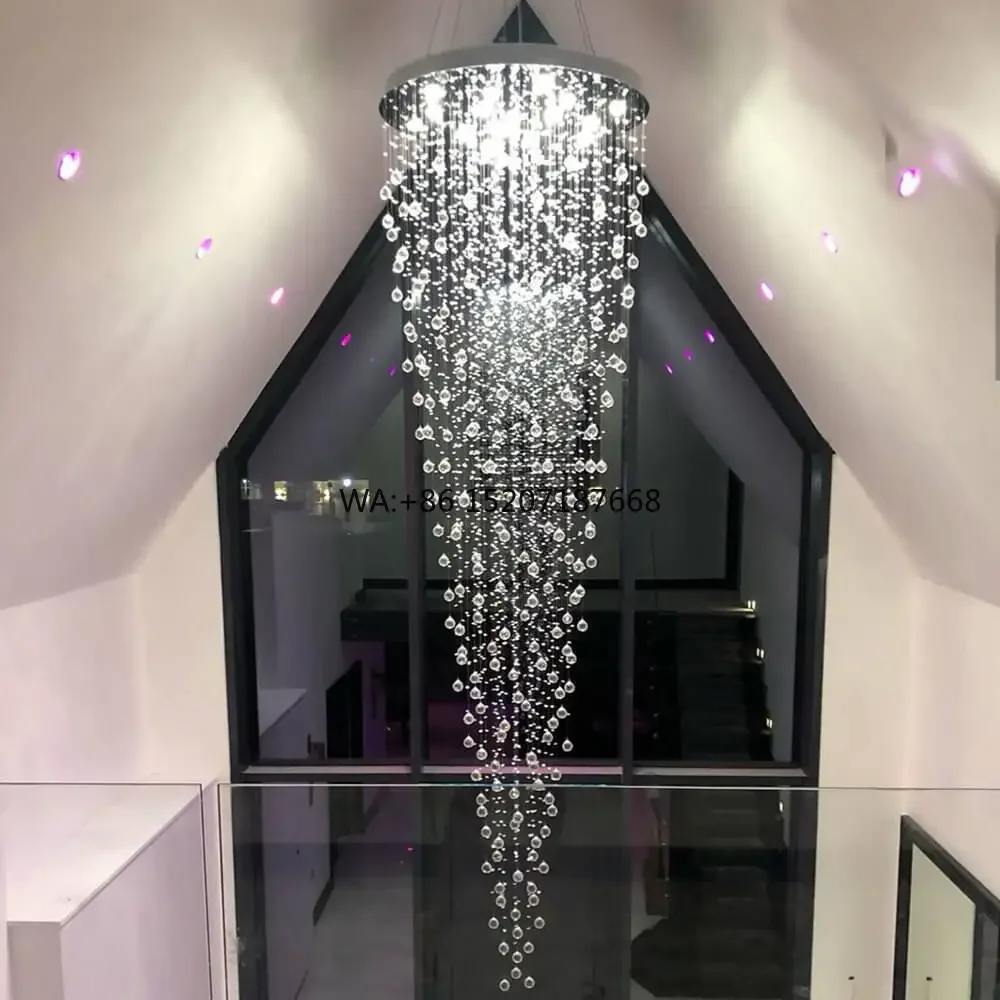 Custom Large Size Gold Modern Big Long  Light Luxury Hotel Banquet K9 Crystal  for Stairs