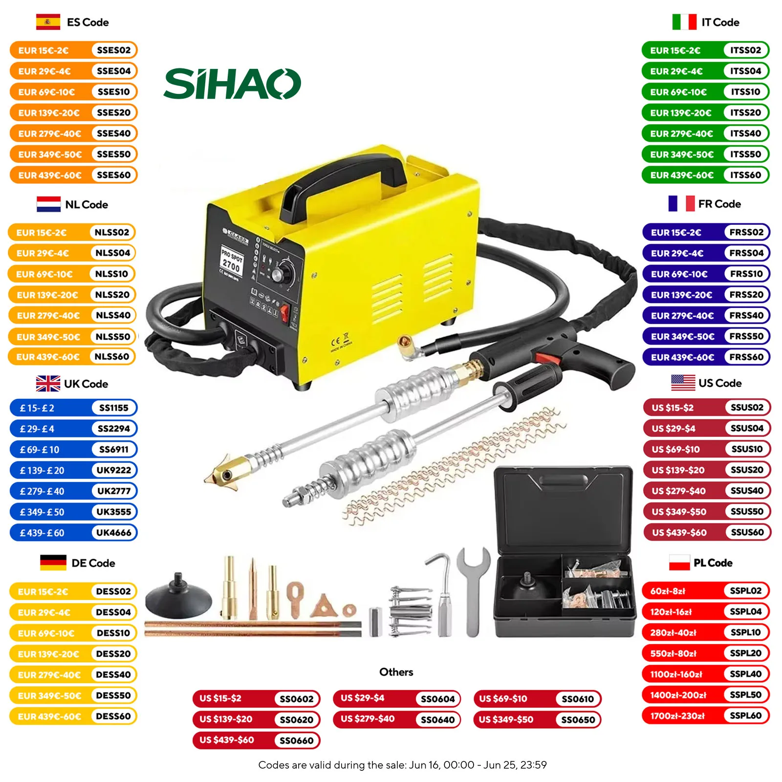 Kit estrattore ammaccature per saldatura a punti SIHAO 3500A - Macchina per la riparazione della carrozzeria con pistola saldatrice per riparazione di pannelli, rimozione ammaccature e danni