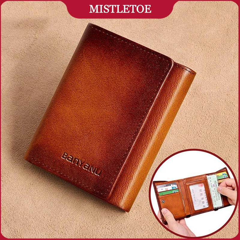 

Мужской повседневный тройной кошелек из натуральной кожи с защитой от RFID, маленький держатель для карт