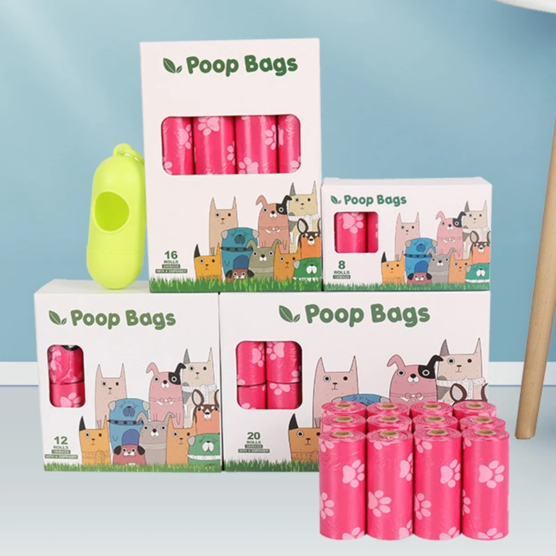 Biodegradable Dog Poop Bag Leak Proof Pink Dog Waste Bags & Dispenser Eco Friendly Pet Puppy Outdoor Garbage Pooper Clean Bag