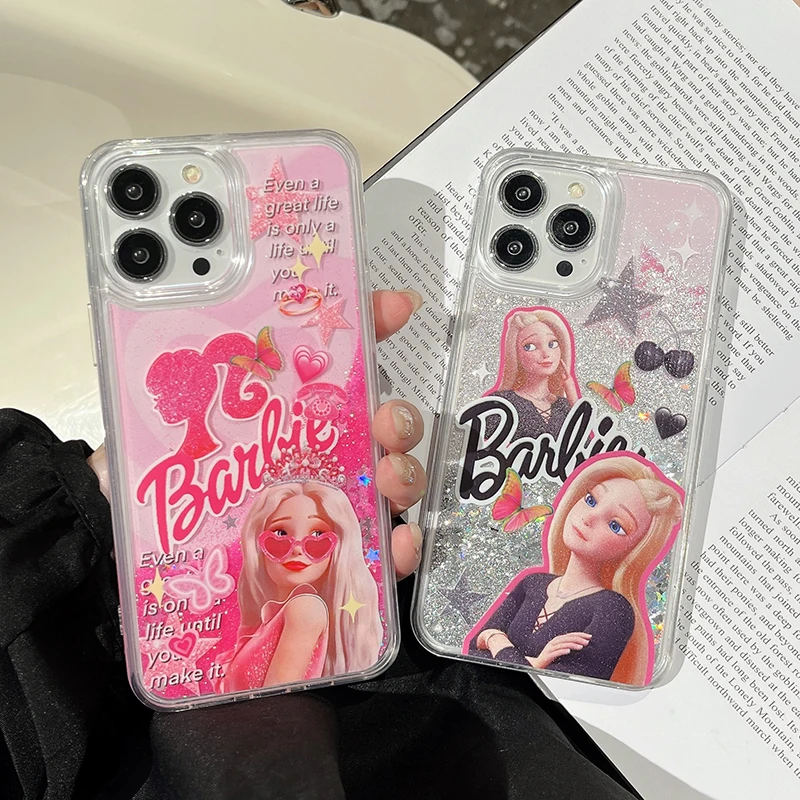 

Luxury Cartoon Barbie Liquid Quicksand Bling Glitter Phone Cover for iPhone 11 12 13 14 15 Pro Max Plus X XS XR Shockproof Case