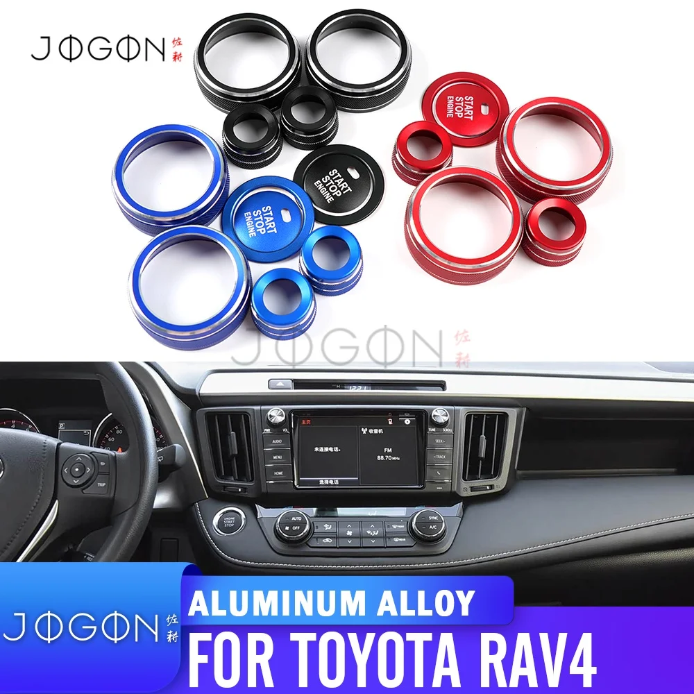 Alloy Car Interior Engine Start Stop Push Button Switch Ring Air Conditioner AC Volume Radio Cover Trim For Toyota RAV4 2019+