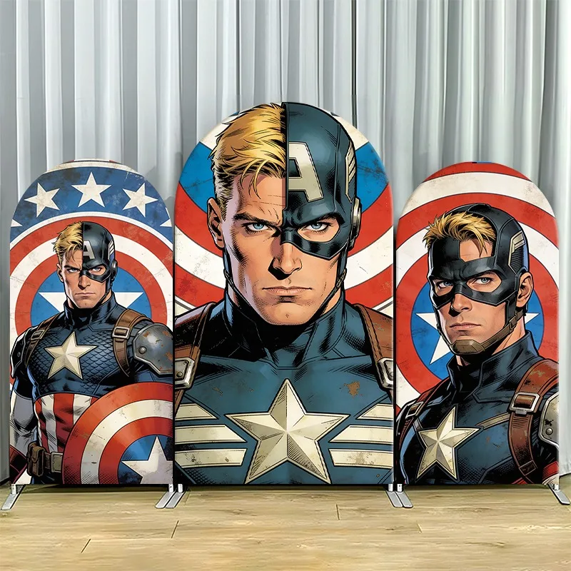 

Arch Backdrop Cover Single Side Captain America Comic Party Decoration Photo Booth Background Props Event Supplies Room Decor
