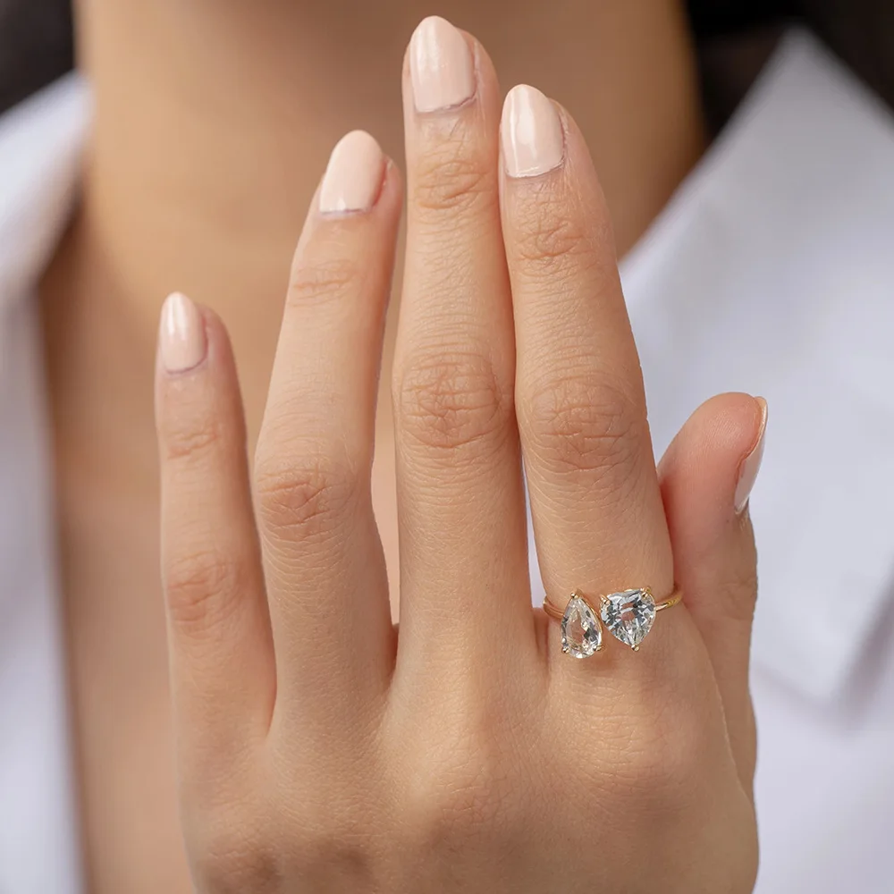 100% 925 Sterling Silver Zircon Geometric Open Ring for Women Girl Fashion Simple Smooth Design Jewelry Party Gift Dropshipping