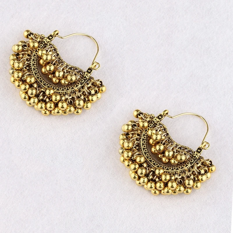 Retro Indian Hollow Bell Pendant Drip Oil Alloy Earring Jewelry Turkish Tribal Silver Color Dangle Earrings For Women Orecchini