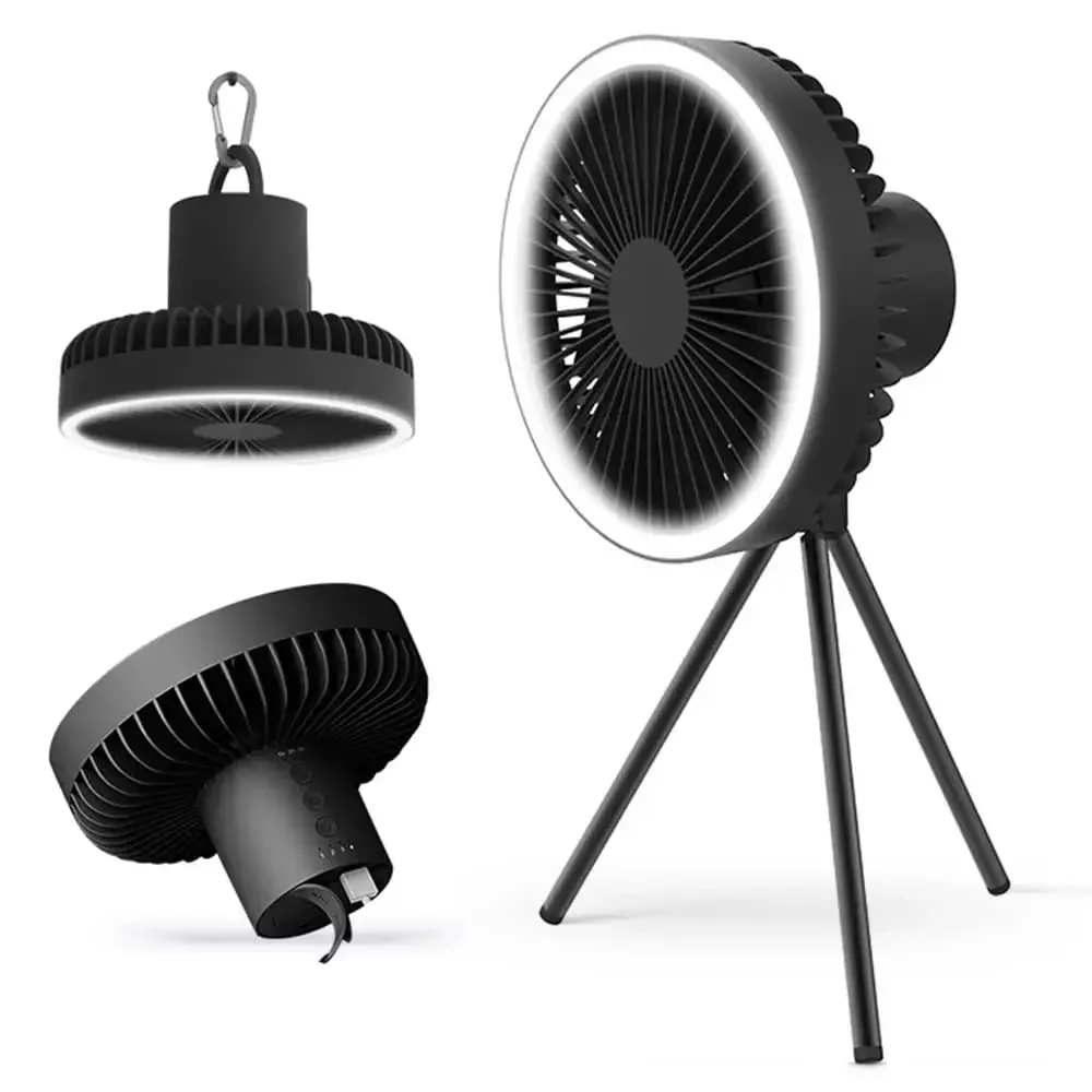 DQ212 lampada ventola da 7 pollici 3 velocità treppiede per uso domestico Desktop 10000mAh illuminazione a LED USB senza saldatura uso esterno portatile piccolo ventilatore da soffitto