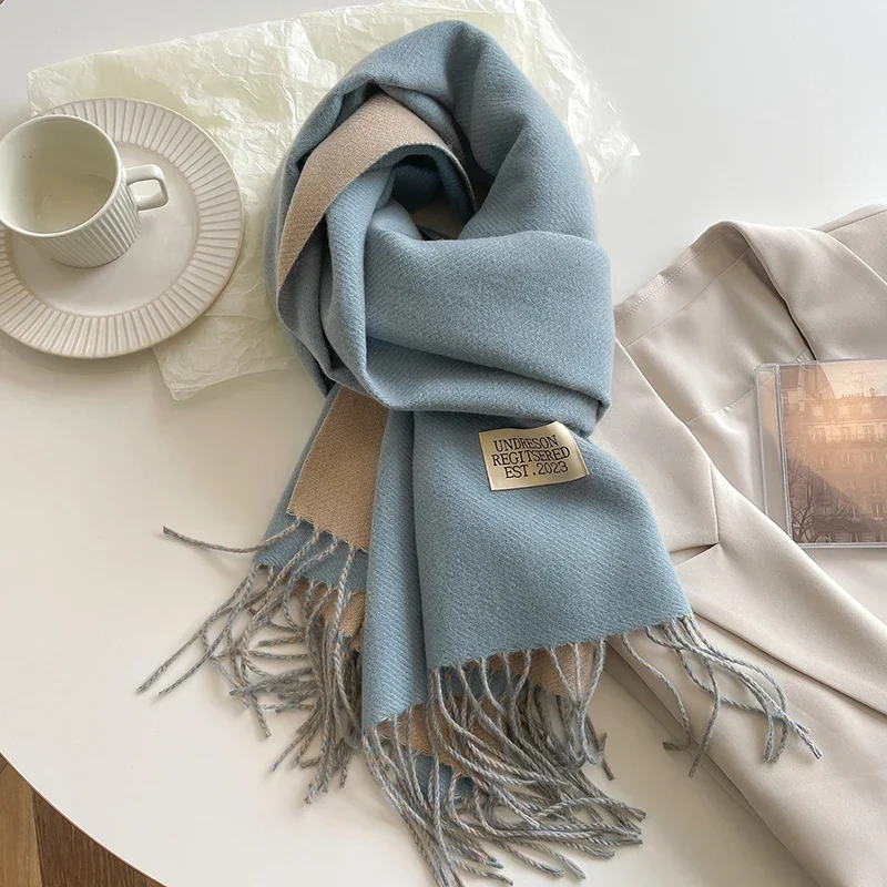 TZTOO 2024 New Fashion Cashmere Scarf Warm Winter for Women Korean Style Knitted Solid Color Double Sided Wraps Neckerchief