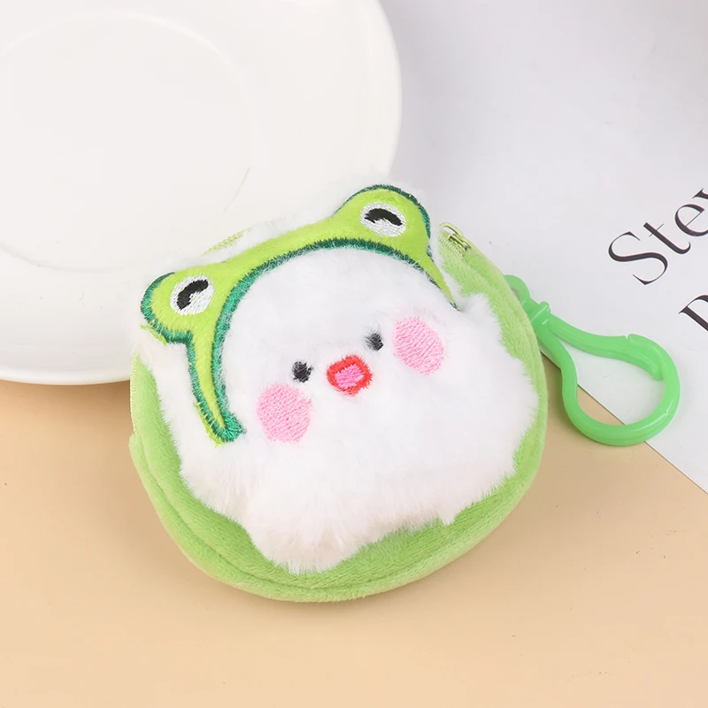 Porte-monnaie en peluche grenouille mignonne, sac à main beurre de canard créatif, fermeture éclair de dessin animé, portefeuille zéro pendentif, porte-monnaie en poudre, portefeuille pour écouteurs, porte-clés