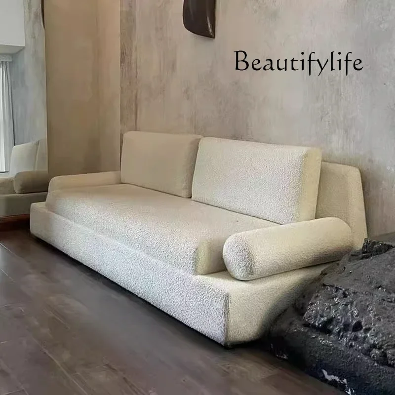 X36 Cream Minimalist White Lamb Wool Sofa Floor Designer Straight Row Sofa Living Room Small Apartment