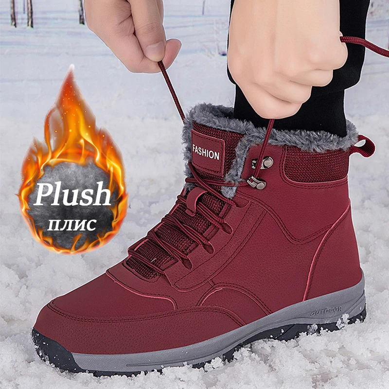 Winter Women Snow Boots For Waterproof Leather Sneakers Super Warm Men\'s Boots Outdoor Couples Hiking Boots Work Shoes Size37-47