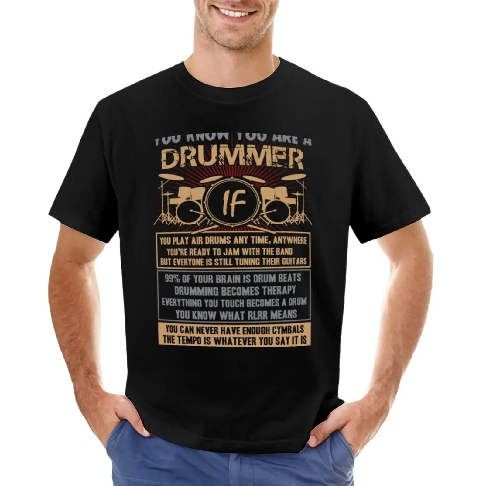 

Drummer play air drums any time anywhere T-Shirt vintage clothes blacks new edition heavyweights plain t shirts men