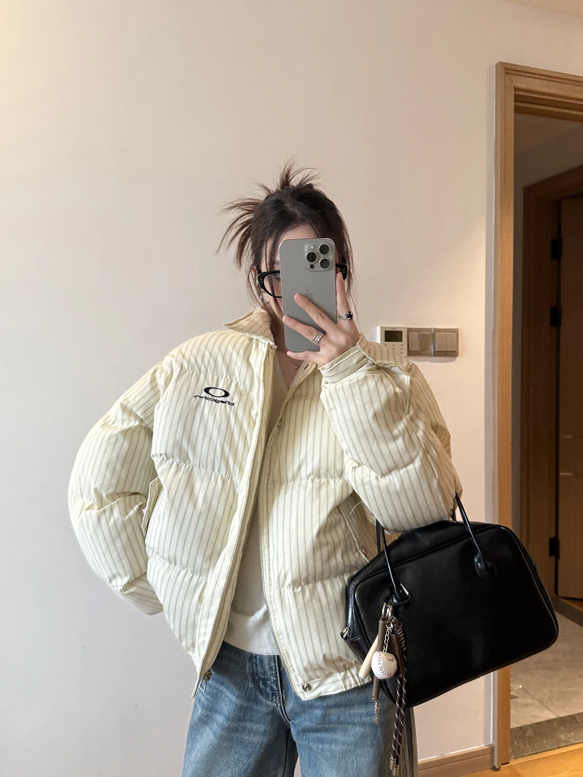 

Soft Cotton Candy Sle Women's ort Coat Striped Korean Version Winter New Faion Puff Sve Thiened Cotton Outerwear