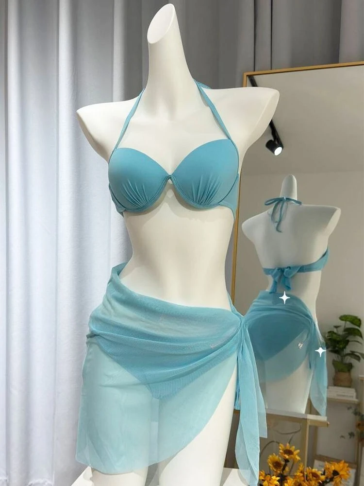 Bikini Set 4-Piece Split Women's Print Long Sleeve Sun High Beauty Fairy Style Swimwear for Beach Vacation 2026 New Fairy Sweet