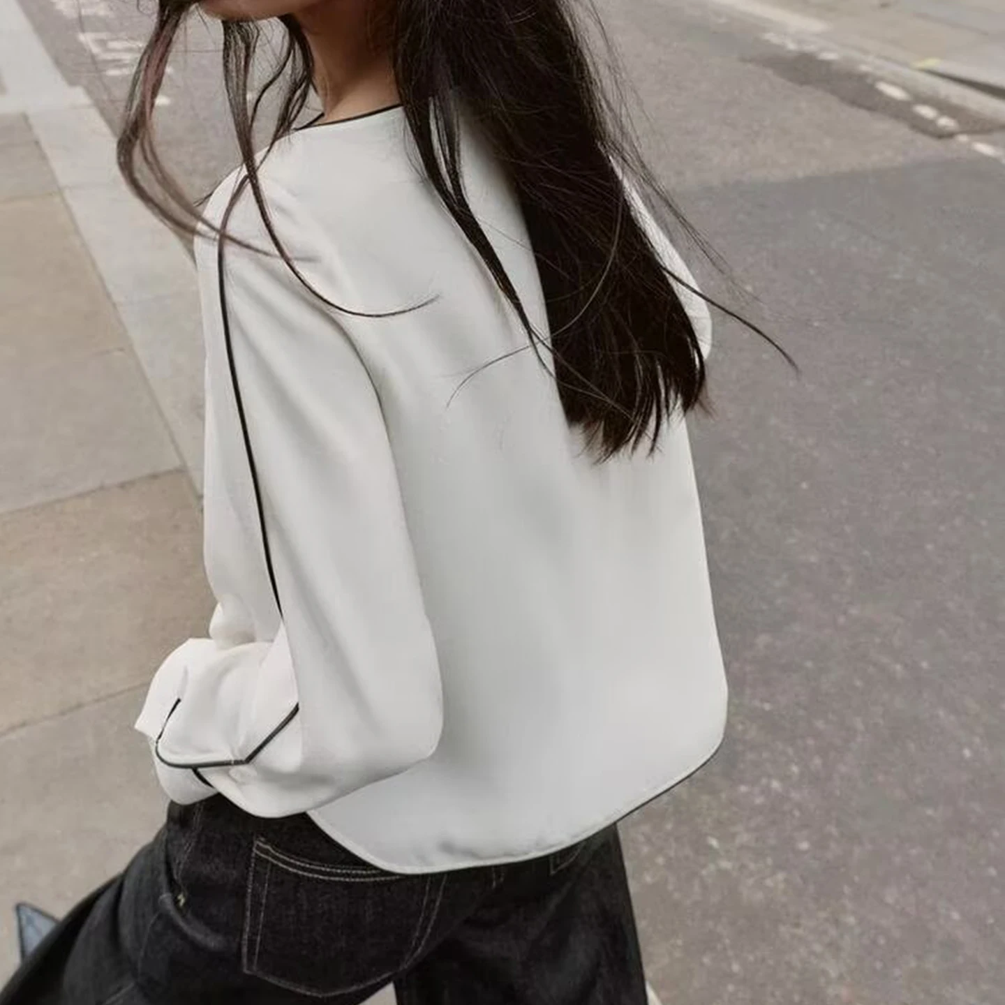 Z Dames Faion Casual irt 2025, nieuwe Sle Color Blo Design Long Sve round Ne Regular Fit herfstseizoen