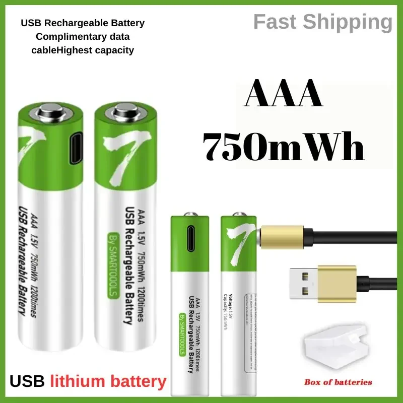 1.5V AAA Lithium Ion Battery USB rechargeable Battery with Capacity 750mWh for LED Toy Keyboard pilha recarregavel