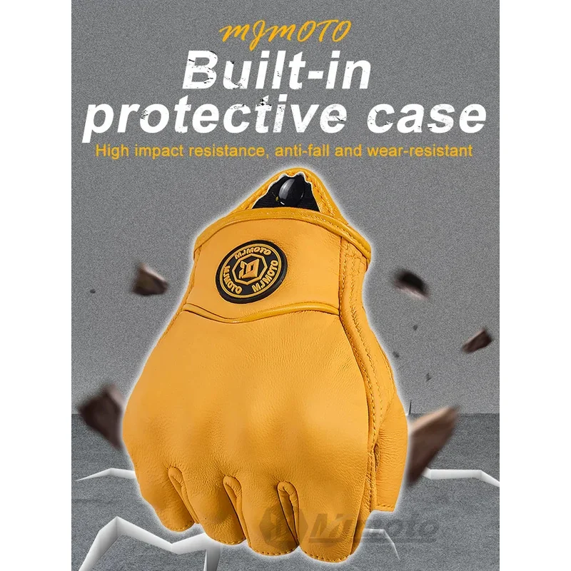 Retro Vintage Leather Motorcycle Half Finger Gloves Breathable Motocross Items Hard Shell Protection Motorbike Glove Touchscreen