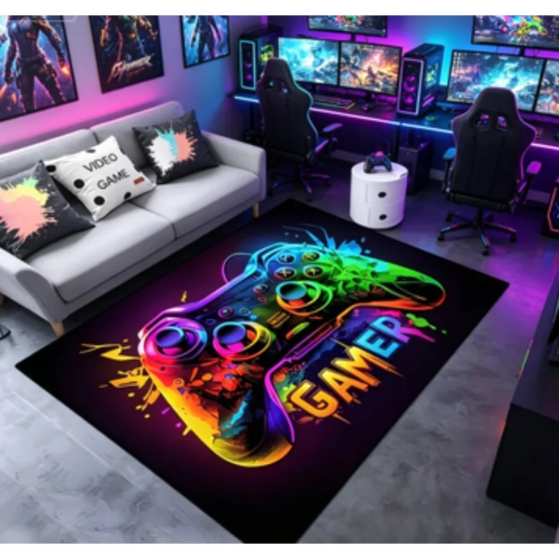 Gamer Controller Anti-Slip Mat Vibrant Tyle Indoor Carpet for Gaming Room Bedroom Living Room Gift for Gamers Gaming Room Mat