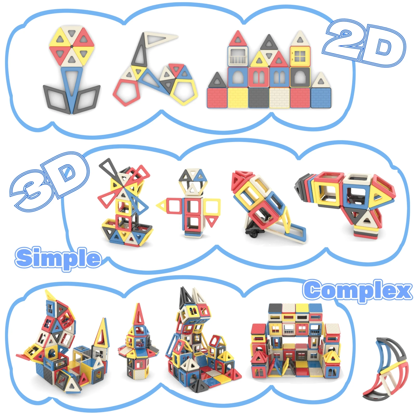 140個の磁気ブロック STEMおもちゃ 3歳以上 男の子と女の子向け ゲームを通して学ぶ