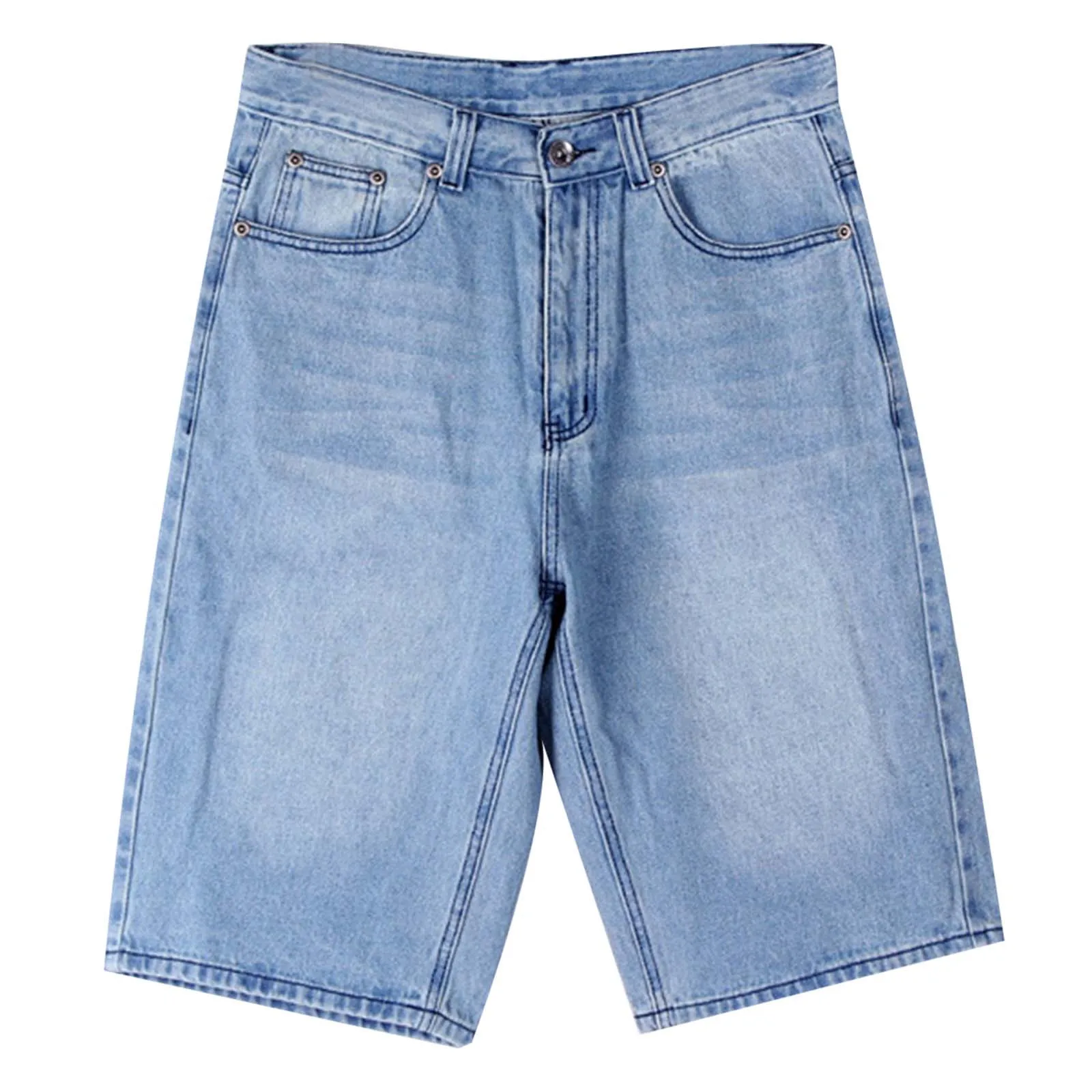 

Summer Hip Hop Short Jeans Men Straight Trouser Male Loose Board Shorts Vintage Streetwear Denim Shorts Light Blue