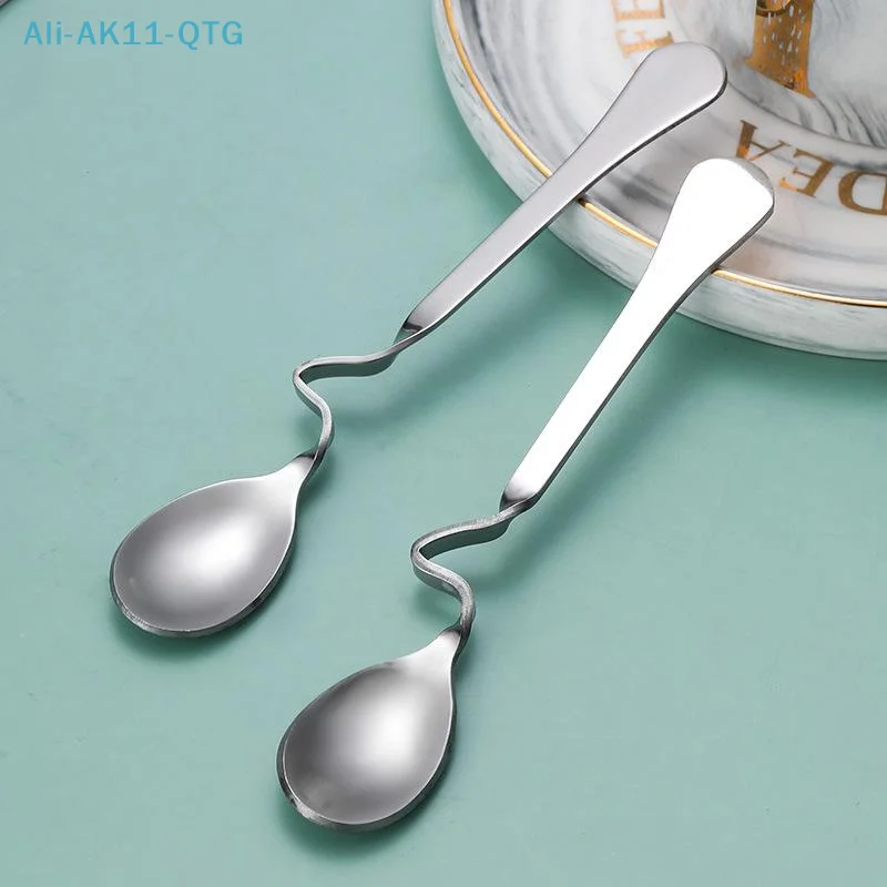 *Stainless Steel S-Shaped Hanging Cup Spoon Restaurant Curved Handle Twisting Spoon Coffee Milk Dessert Tea Curved Mixing Spoons