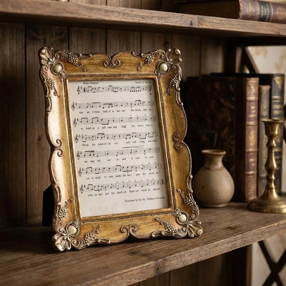 Creative Vintage Gold Photo Frame 5/6/7in Resin Picture Baroque Frame Ornate Rectangular Shape Tabletop Photo Frame