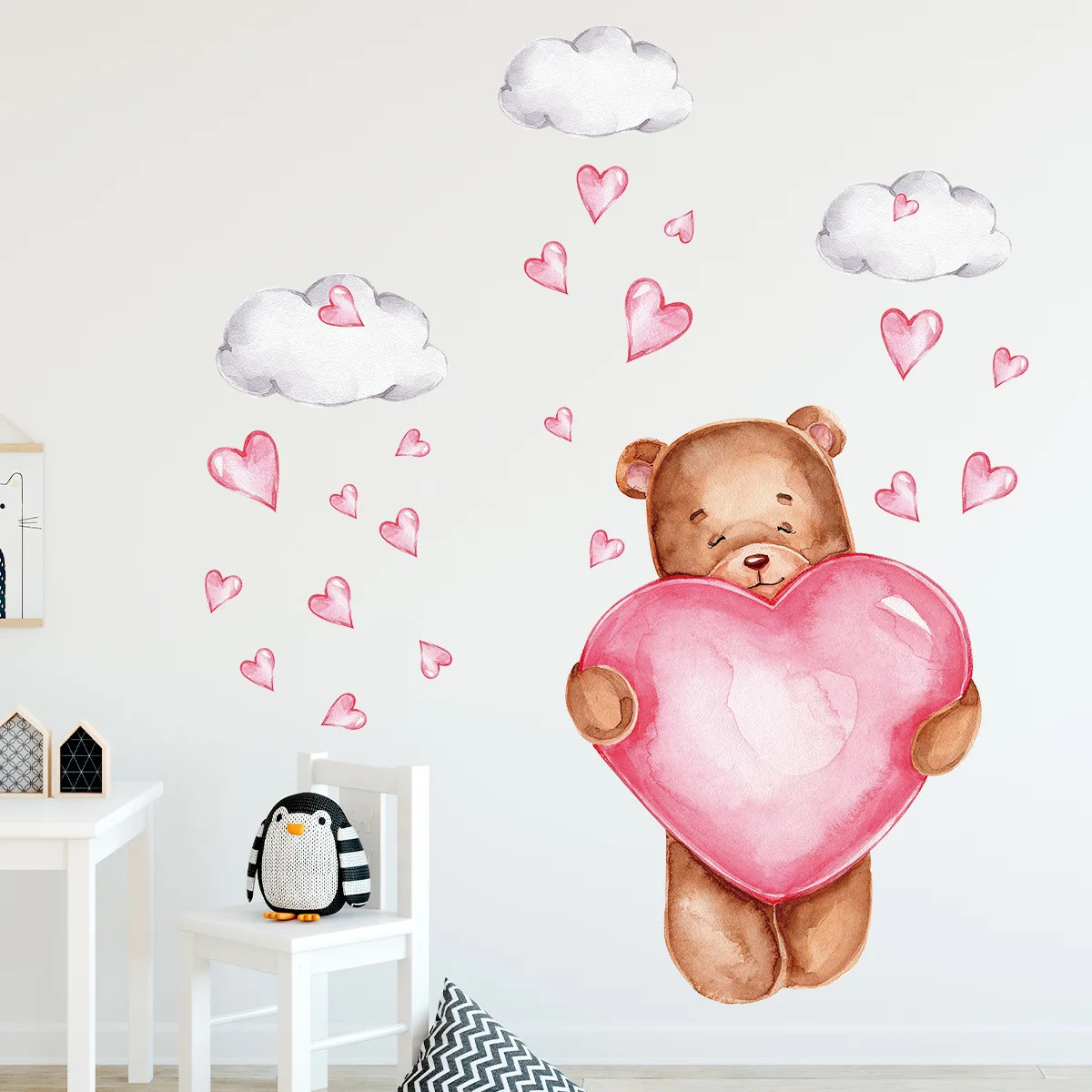 

Cartoon Love Heart Teddy Bear Wall Stickers Removable for Girls Room Baby Bedroom Living Room Nursery Wall Decoration Decals