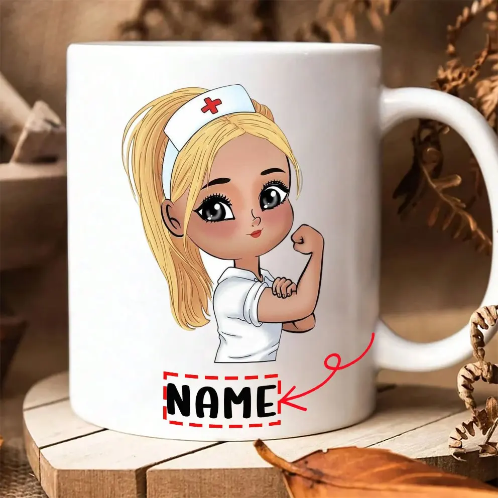 Custom Nurse Mug 11oz Custom Name Ceramic Mug Coffee Cup Cute Nurse Lady Pattern Design 7 Colors Creative Humor Gift