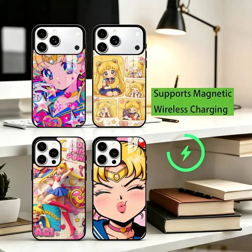 Preciosa funda para iPhone 17, 16, 15, 14, 13, 12, 11 Plus, Pro, Max con diseño de Usagi Bunny de Sailor Moon, con carga inalámbrica y sistema de sujeción magnética.