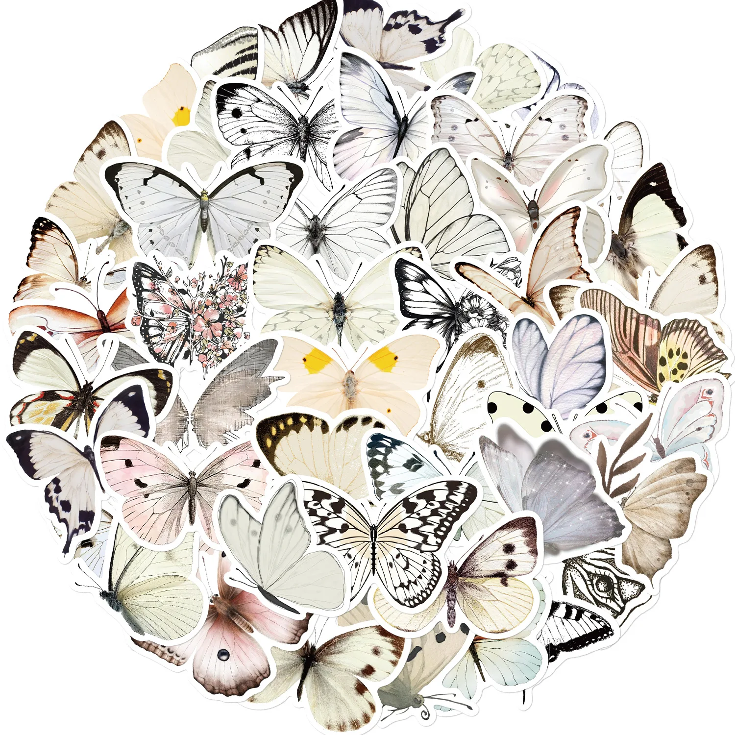 10/30/50PCS Kawaii White Butterfly Animal Stickers DIY Bike Travel Luggage Guitar Laptop Waterproof Graffiti Sticker Fun for Kid