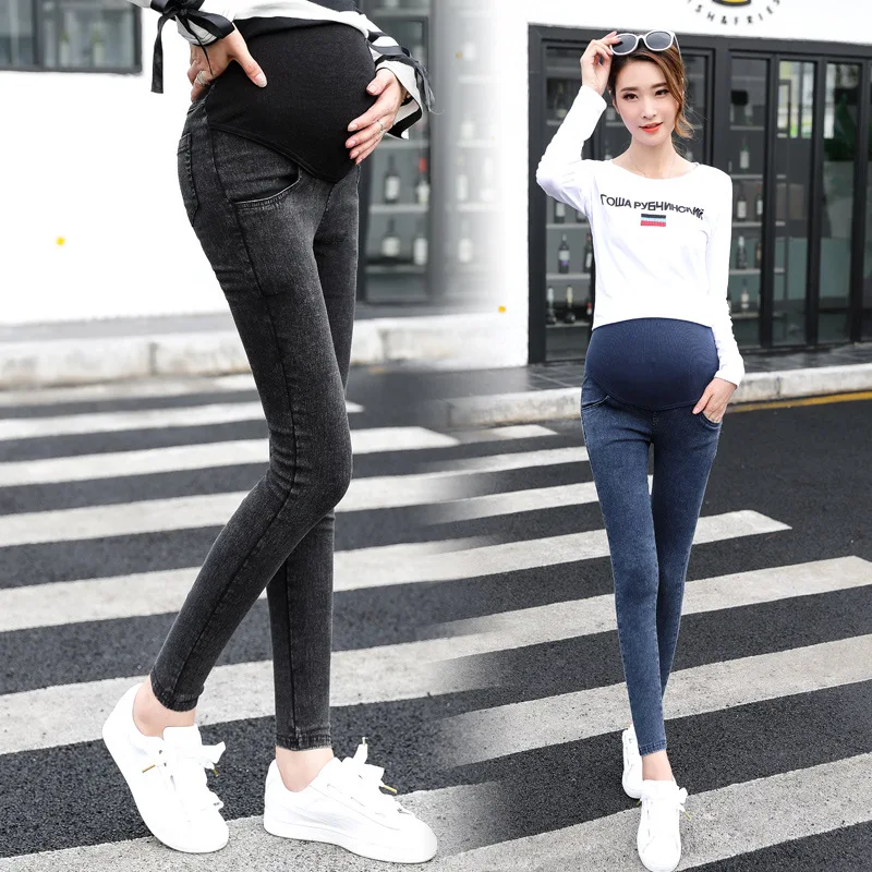 2025 Spring And Autumn New Maternity Pants Wash Water Small Foot Support Waist Pants Elastic Support Waist Cowboy Pants