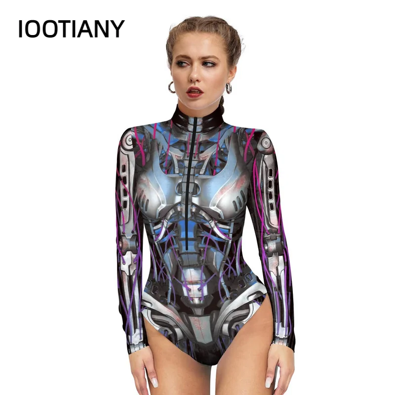 IOOTIANY FASHION Halloween Cosplay Robot Punk drukowany Zentai kombinezony jednoczęściowe karnawałowy punkowy kostium Performance 2023