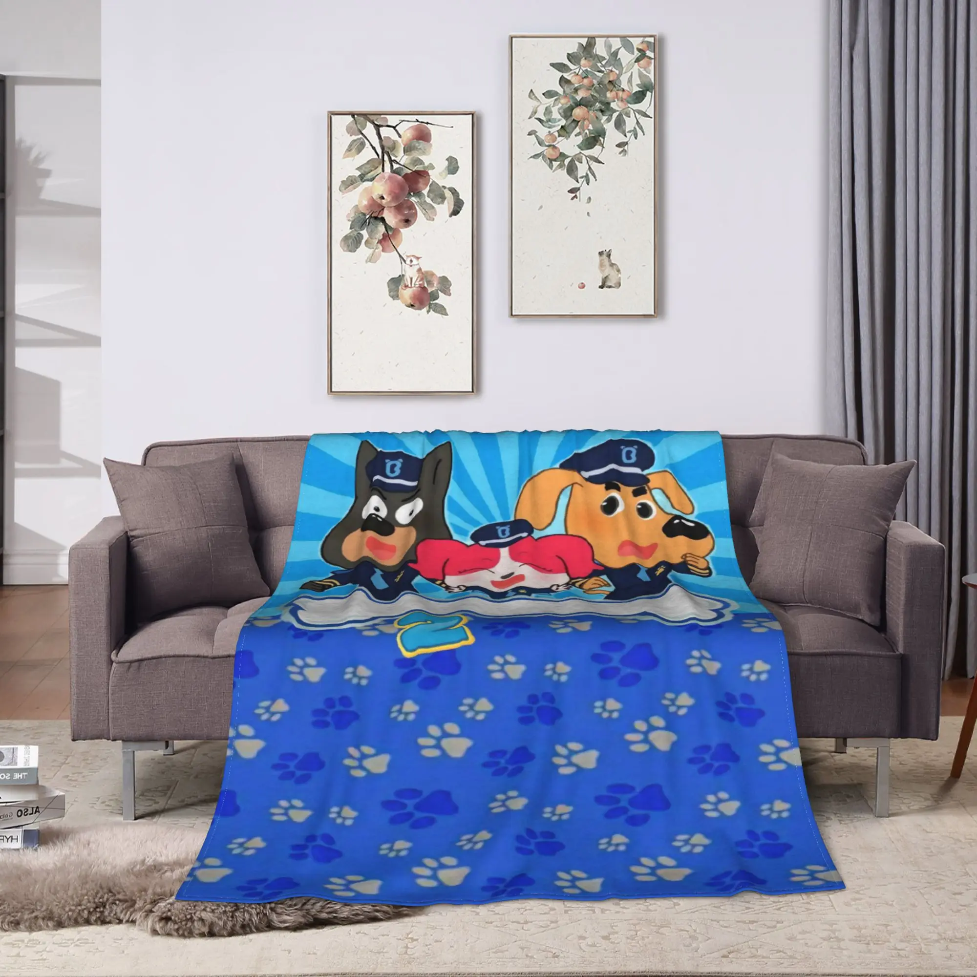 Soft Blankets Camping Sheriff Labrador Cartoon Animation Throw Blanket  Flannel Bedspread For Outdoor Funny Sofa Bed Cover