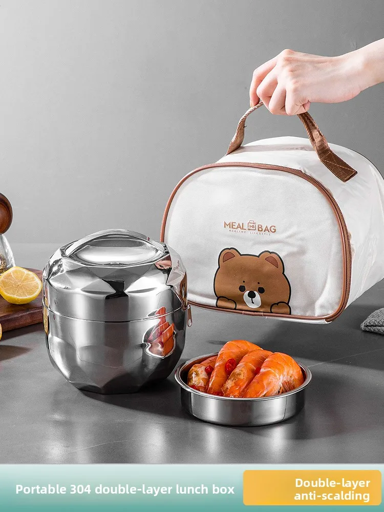 

Double Layered Insulated Stainl Steel 304 Lunch Box Creative Sle Meal Container for Office Workers And Students