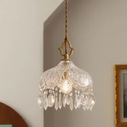 French Retro Glass Hanging Light Indoor LED Luxury Art Chandelier Bedroom Bar Restaurant Table Pendant Lamp With E14 Bulb