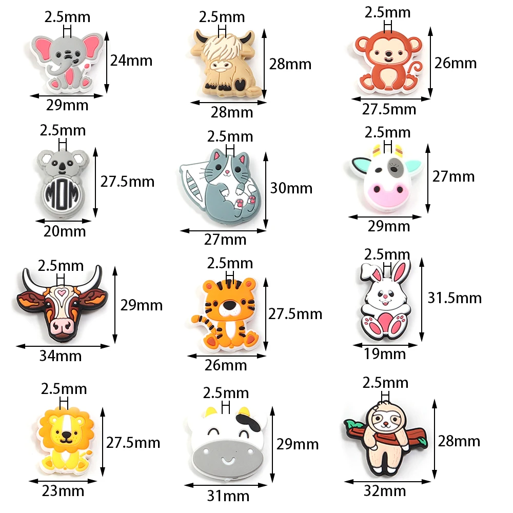 2pcs/lot 3D Silicone Beads Cartoon Animals Beads Rabbit Tiger Cat Shape Loose Bead For DIY Jewelry Making Keychains Accessories