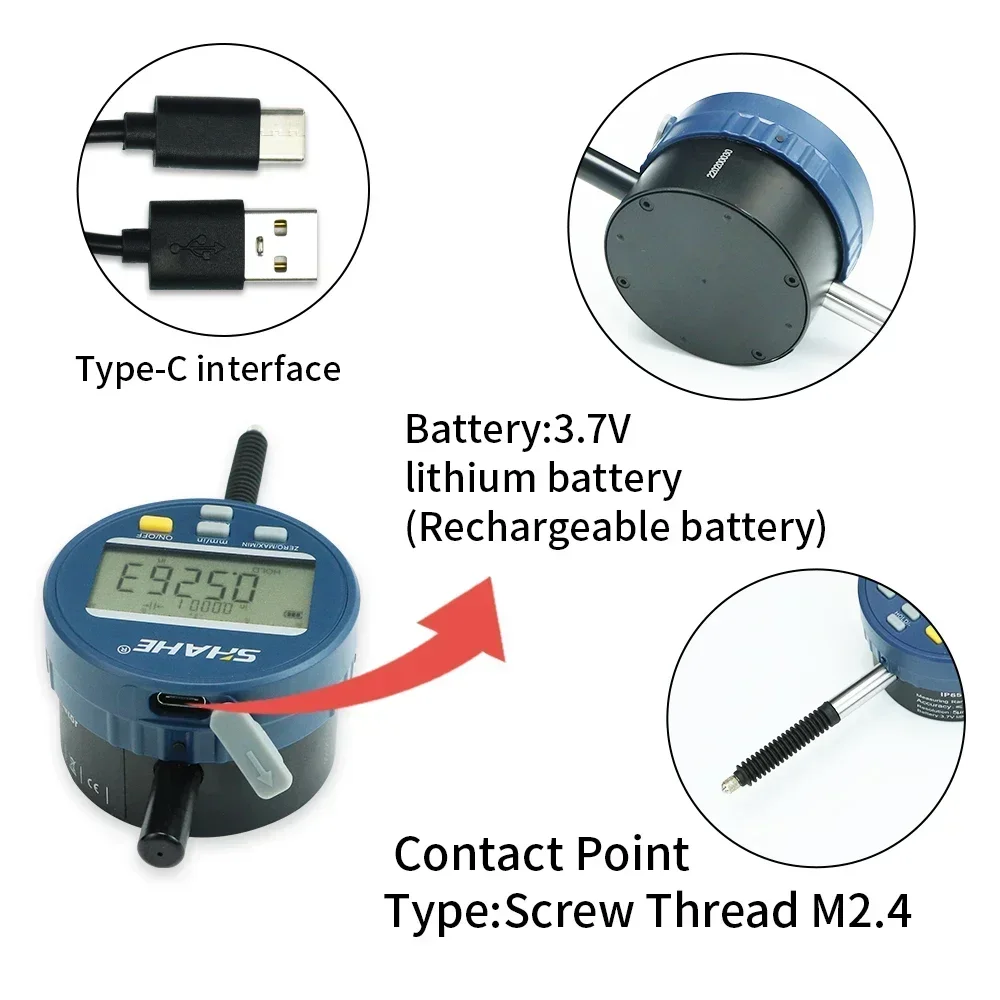 SHAHE IP65 DIgital Indicator 0-12.7mm With Resolution 5μm Electronic Micrometer Metric Inch Dial Indicator Gauge