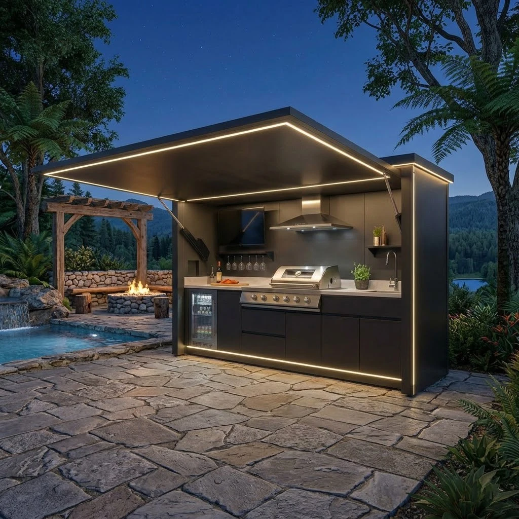 Durable Customizable Formaldehyde Free Outdoor Kitchen With Star Shaped Decor High Quality Station For Garden BBQ Party