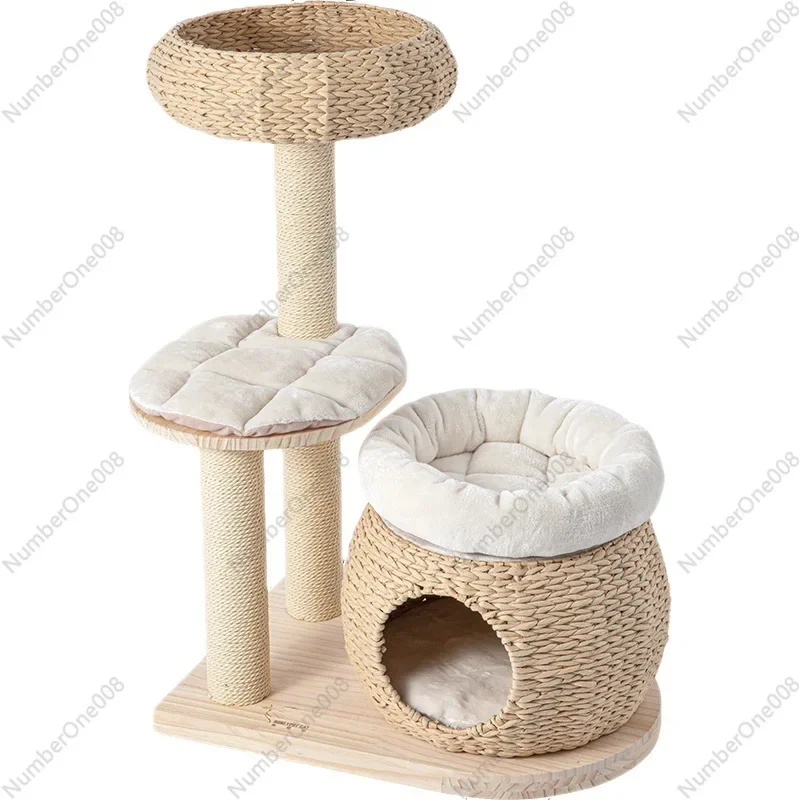Solid Wood Cat Tree & Condo Combo - Imported Pine, Summer Cat Climber with Toy, All-in-One