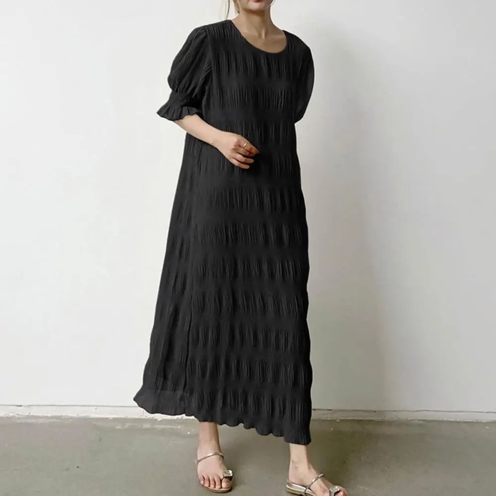Luźna sukienka Casual Dress Elegancka szyfonowa sukienka Maxi Stylowe rękawy z lampionami Patchwork Ruffle O Neck na imprezy Randki