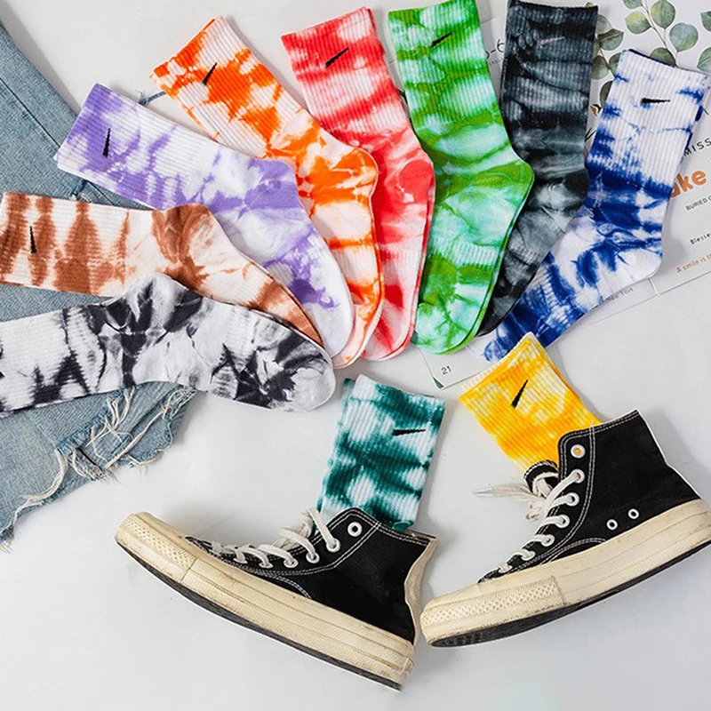 New Fashion Tie-dye Men and Women Socks Cotton Colorful Vortex Hook 19 Styles HipHop Skateboard Funny Happy Soft Girls Sockings