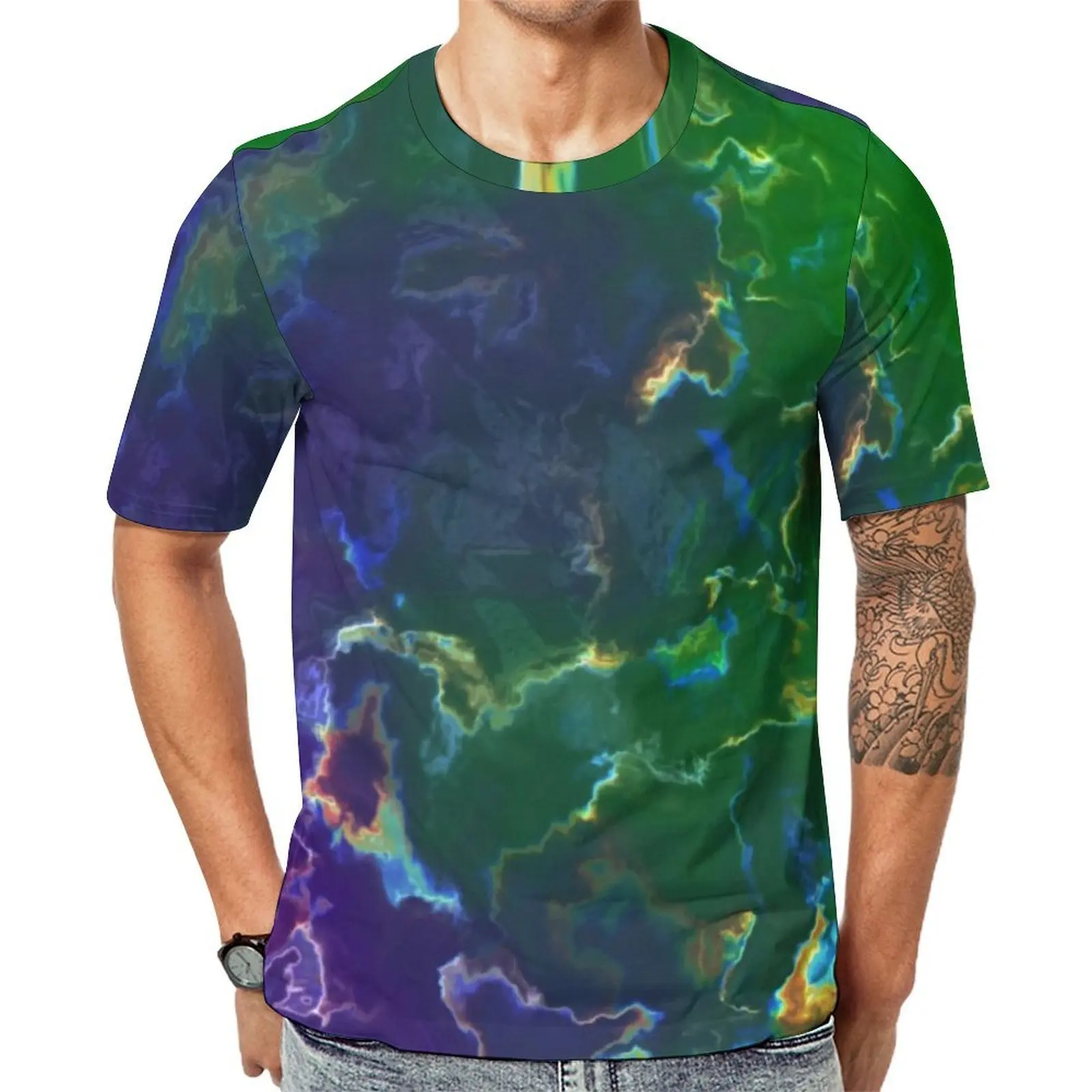 Colorful Splash T-Shirt Abstract Ink Print Popular T Shirts Men Casual Tee Shirt Original Short-Sleeve Graphic Clothing Big Size