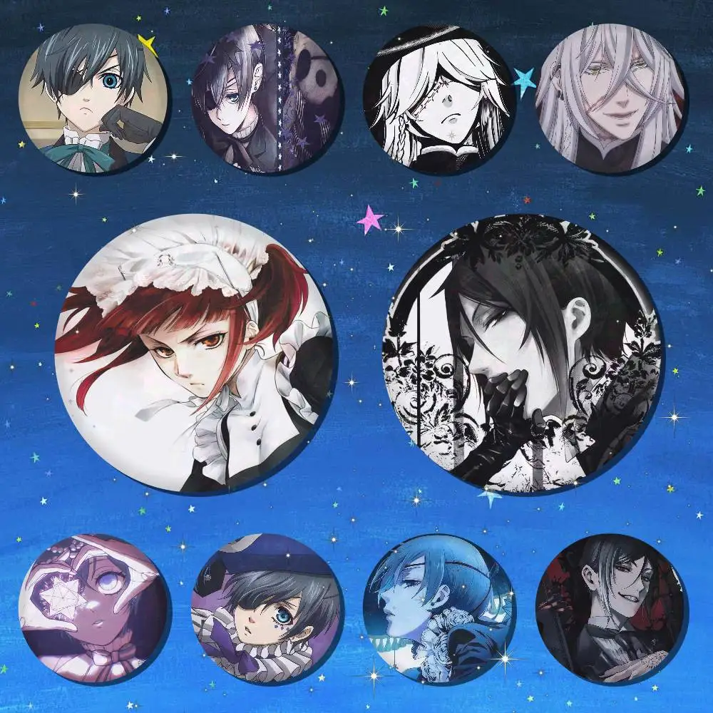 A-Black Butler 75x75 25x25 Mm Cartoon Round Brooches On Backpack Shirt Accessories Jewelry Badge Gift For Friends