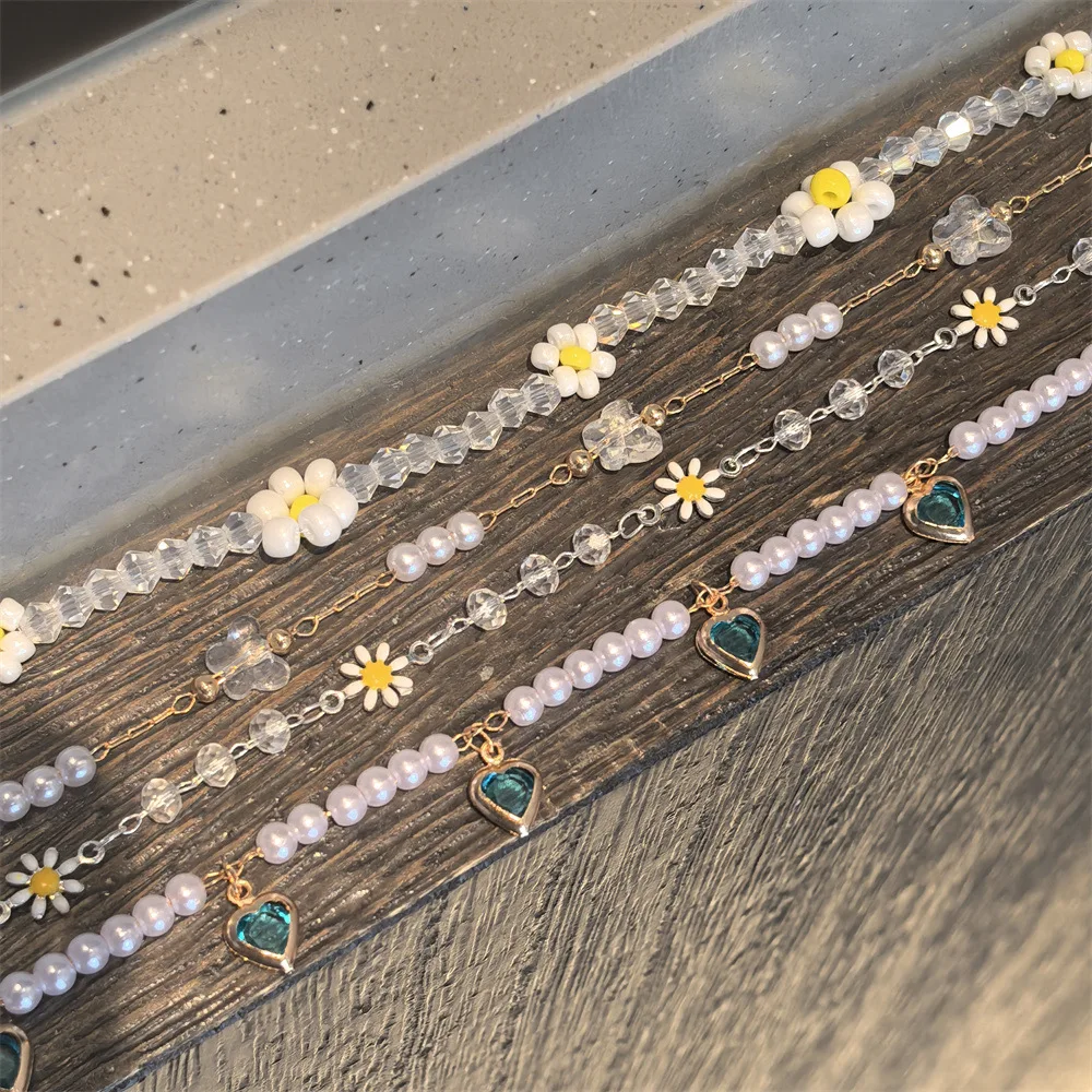 Shoe Chain Tassel Daisy Crystal Flower White Faux Pearl Heart Premium Decoration for Chunky Sneakers Ballet Heel Lightweight