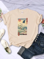 Wolf Princess Ukiyo Japan Style Female Short Sleeve Hip Hop Breathable T Shirts Casual Summer Tops Street Soft Womens Clothing