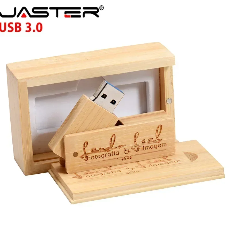 JASTER-memoria usb 3,0 de madera con logotipo personalizado gratis, pendrive con caja de 4GB, 8GB, 16GB, 32GB, 64GB y 128GB, regalo