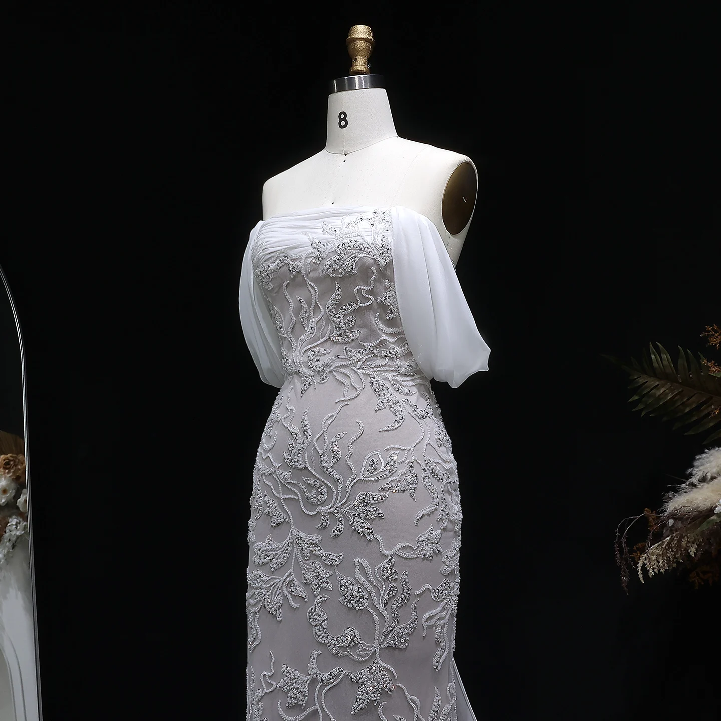 Sharon Said Elegantes Schulterfreies Abendkleid Meerjungfrau Perlenbesetztes Rückenfreies Ballkleid für Hochzeitsfeier SS622 Maßanfertigung – Detail 10
