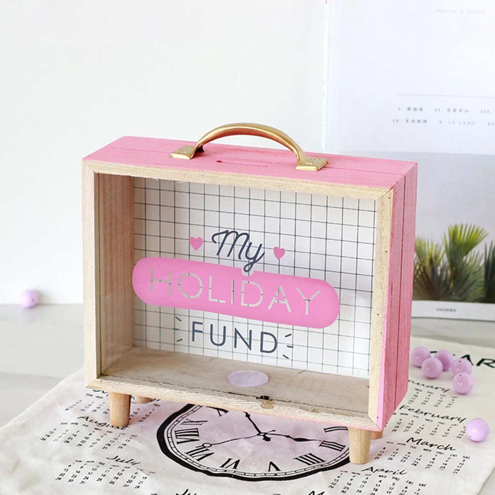 

Retro Transparent Window Wooden Piggy Bank Large Capacity Coin Storage Box Home Bedroom Living Room Ornament Decoration Premium